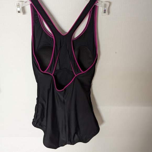 Speedo racer back swim suit black with pink piping sz M - Picture 8 of 9